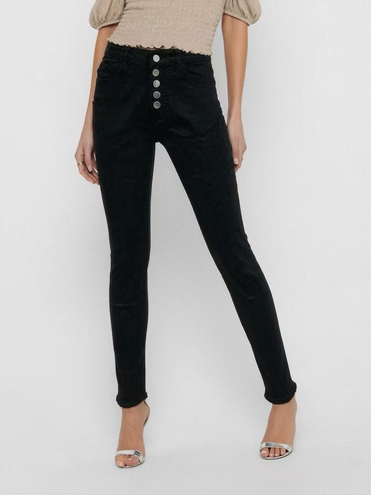 Damen Slim-Fit Jeans mit eleganter Knopfleiste und hohem Bund R&B