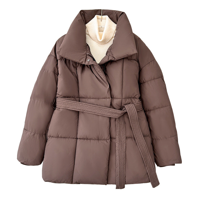 Damen modische wattierte Jacke mit Gürtel und hochschließendem Kragen R&B