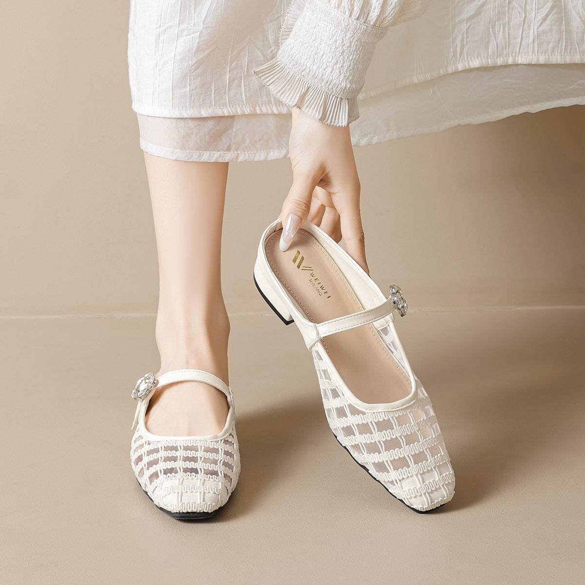 Damen Elegante Mules mit Netzdesign und modischem Riemen
