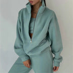 Damen Lässiger Oversized-Hoodie und Jogginghose Set mit Praktischem Reißverschluss R&B