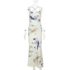Damen Maxikleid mit zartem Blumenmuster und feinen Spaghetti-Trägern R&B