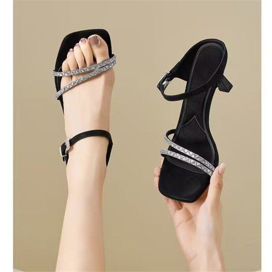 Damen elegante Plateau Sandalen mit rhinestone Akzenten R&B