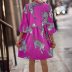 Damen Kurzarm Kleid mit lR&Bhaftem Leopardenmuster R&B