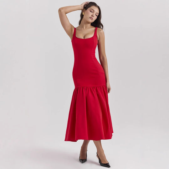 Damen Maxikleid mit schickem Taillenbetonung und voluminösem Rock R&B