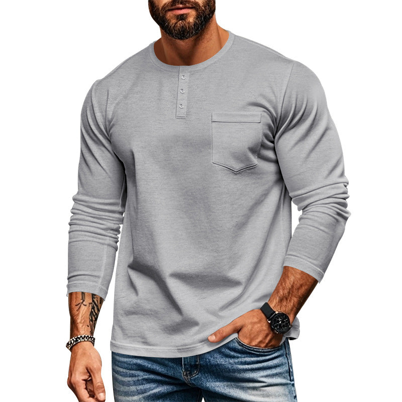 Herren Langarm-Henley-Shirt mit strukturierter Oberfläche und praktischer Brusttasche R&B