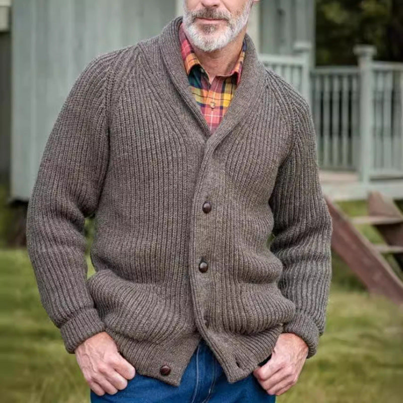 Herren grob gestrickter Cardigan mit praktischen Taschen und modernem V-Ausschnitt R&B