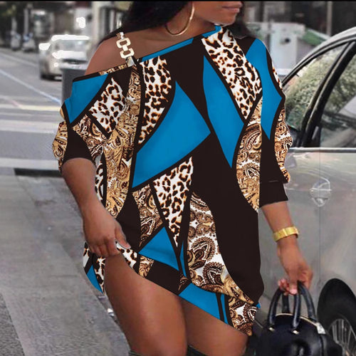 Damen asymmetrisches Kleid mit modischem Grafikdesign und einem Schulter-Detail R&B