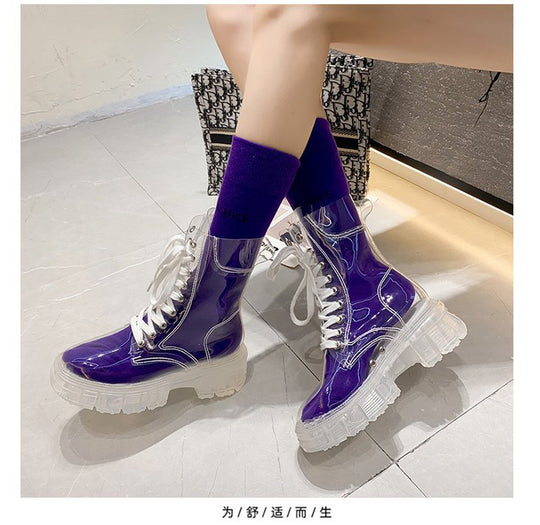 Damen trendige Stiefeletten im transparenten Design mit knalligem Detail R&B