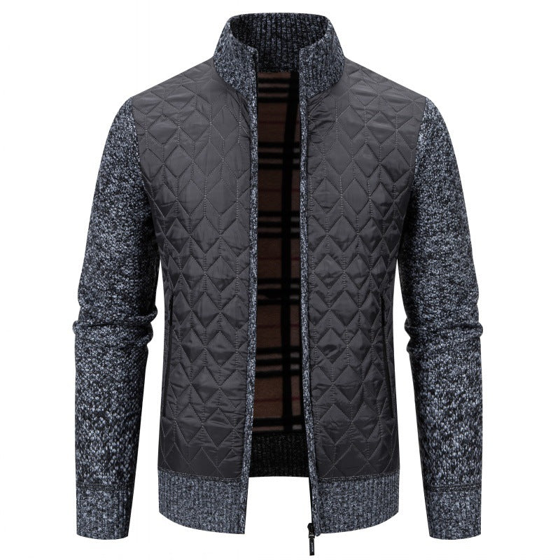 Herren Steppjacke mit hohem Kragen und eleganter Strickästhetik R&B