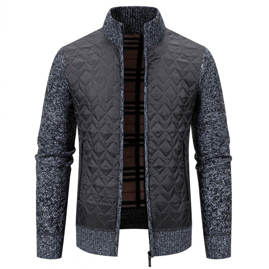 Herren Steppjacke mit hohem Kragen und eleganter Strickästhetik R&B