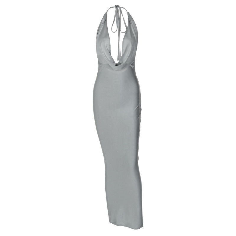 Damen sexy Abendkleid mit tiefem V-Ausschnitt und fließendem Schnitt R&B