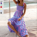 Damen Maxi Kleid mit schulterfreien Trägern und verspieltem Volantdesign R&B