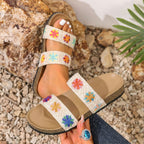 Damen Komfortable Sandalen mit floralem Stickdesign und gepolsterter Sohle R&B