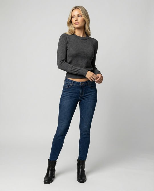 Schlankmachendes Rundhals Woll-Strickshirt für Damen im Herbst Winter
