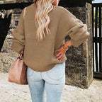 Damen kuscheliger Pullover mit hohem Kragen und strukturiertem Strickmuster R&B