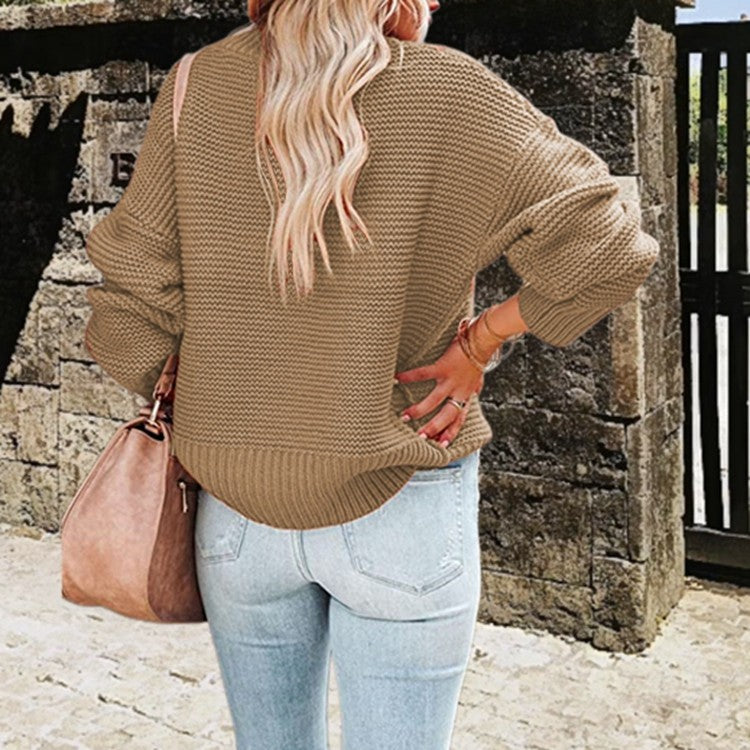 Damen kuscheliger Pullover mit hohem Kragen und strukturiertem Strickmuster R&B