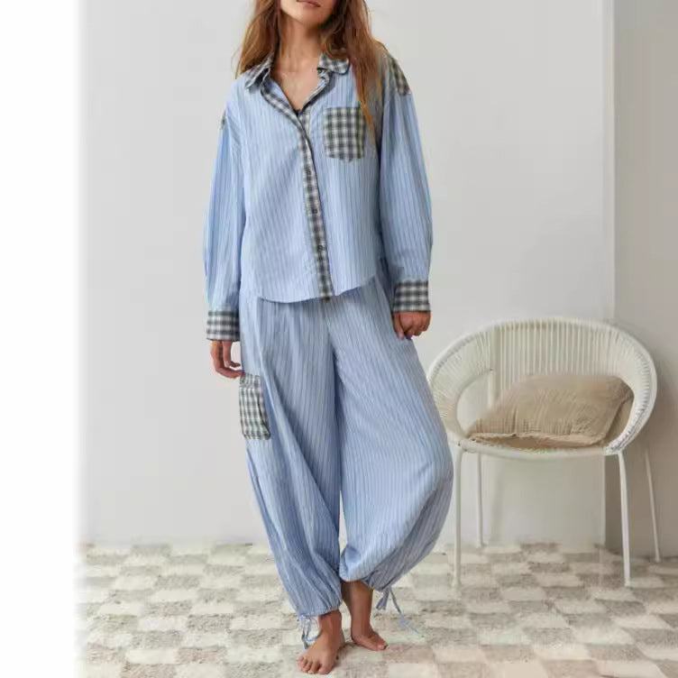 Damen lässiges Komplettset mit Karomuster aus weichem Material R&B