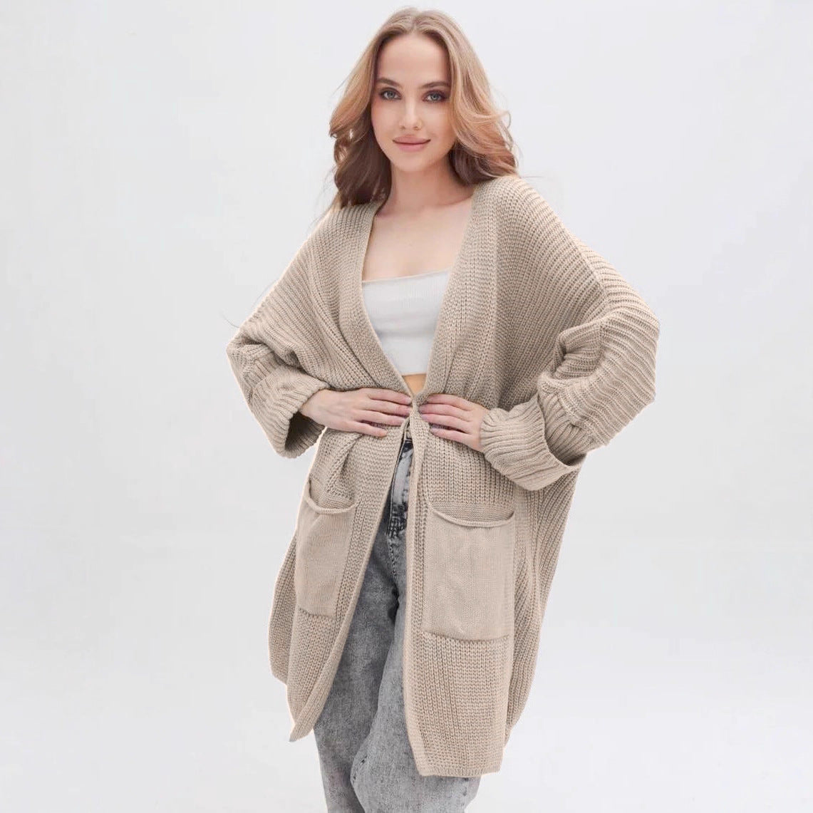 Damen Grobstrickcardigan mit großzügigen Taschen und lässigem Schnitt R&B