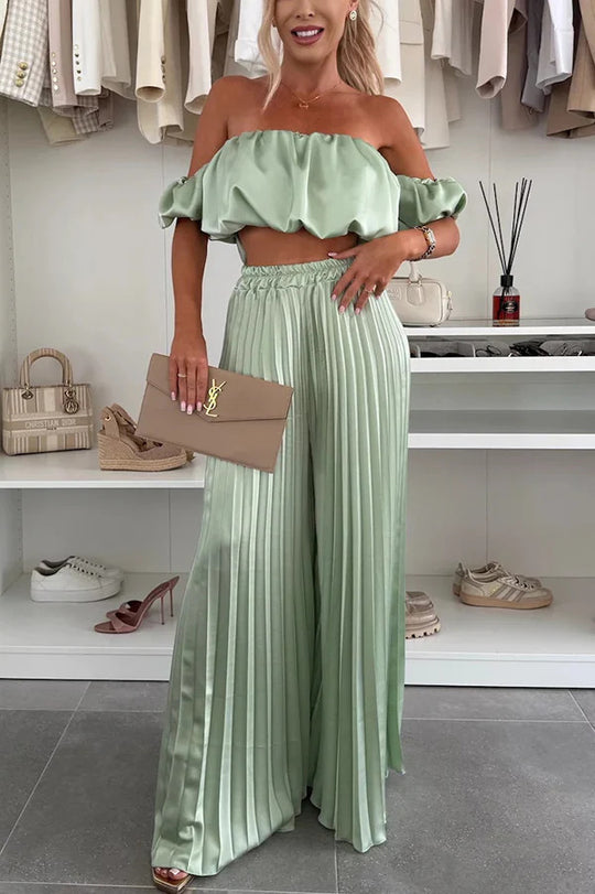 Damen Elegantes Set mit schwingendem Oberteil und plissierten Hosen R&B