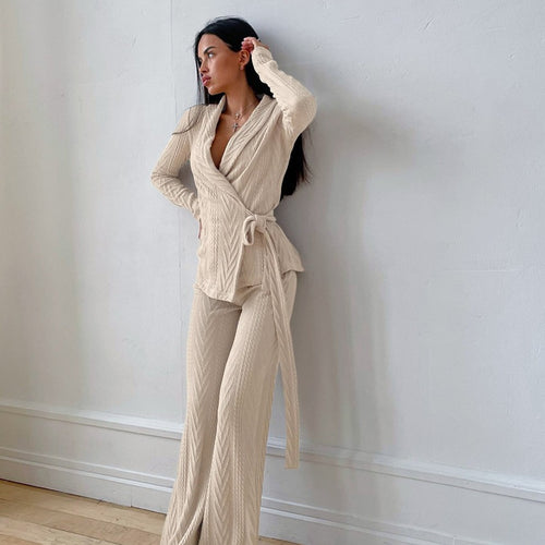 Damen Strick-Lounge-Set mit offenen Kanten und lässigem Schnitt R&B