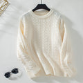 Damen Strickpullover mit Zopfmuster und hohen Bündchen