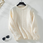 Damen Strickpullover mit Zopfmuster und hohen Bündchen