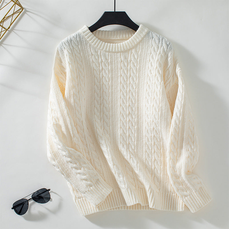 Damen Strickpullover mit Zopfmuster und hohen Bündchen