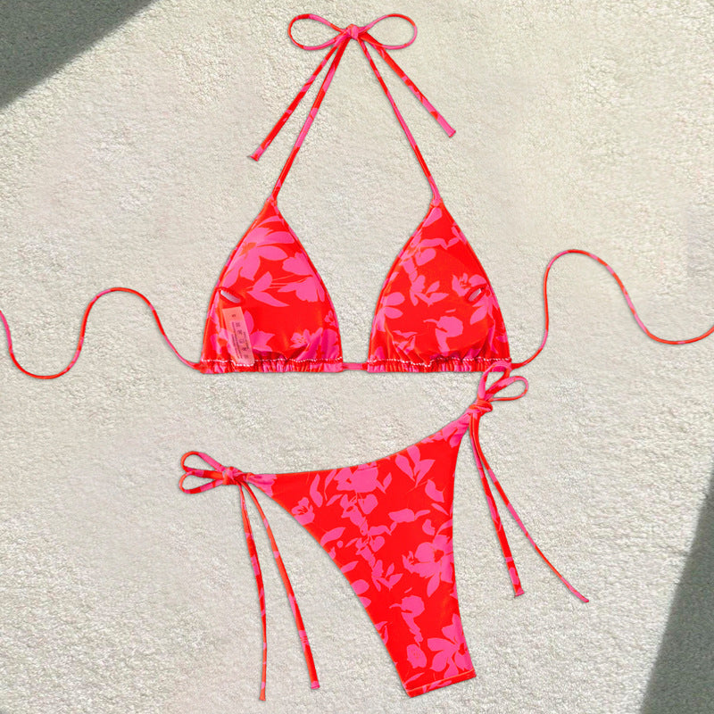 Damen Triangel-Bikini mit floralem Design und verstellbaren Bändern R&B