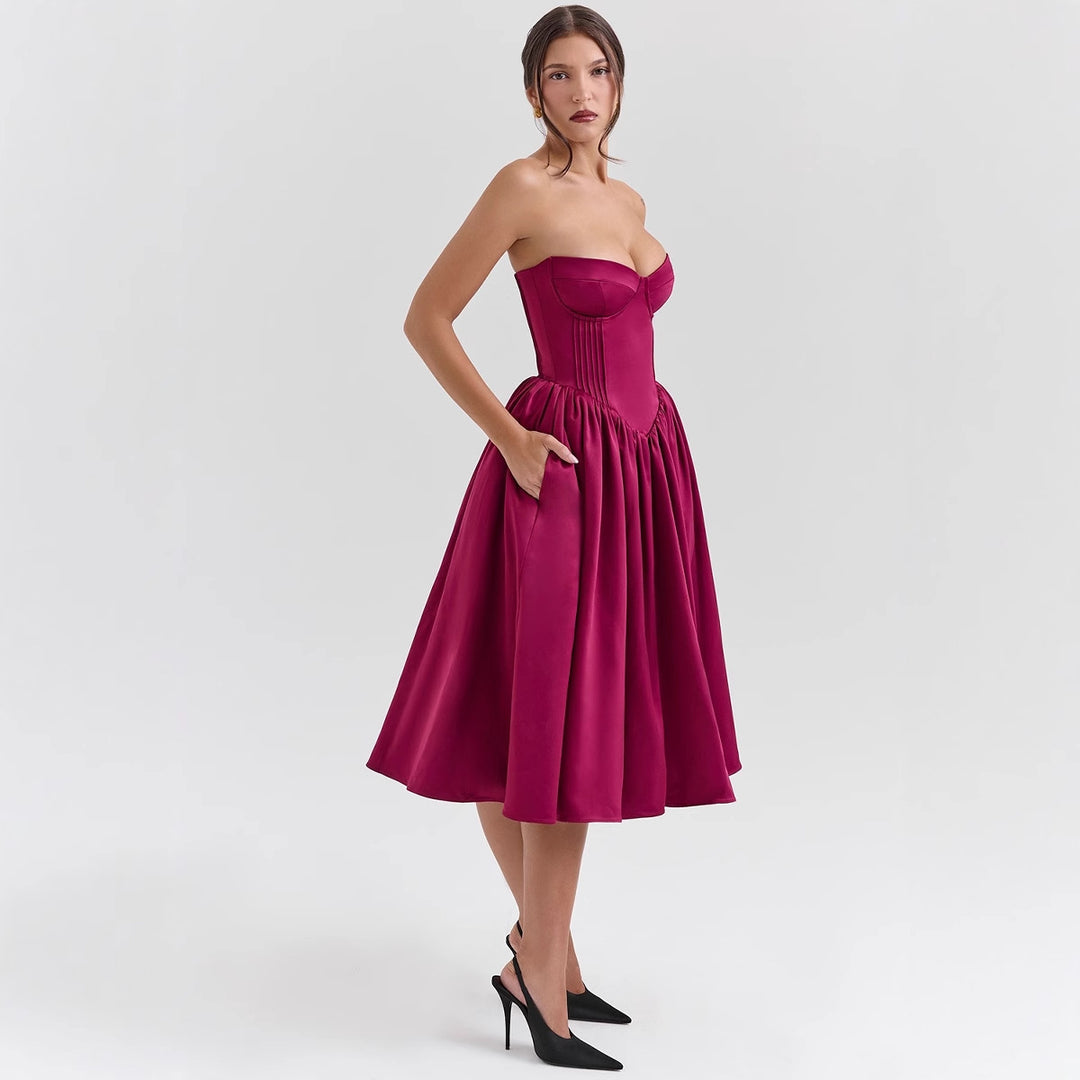 Damen Couture-Kleid im schulterfreien Trägerdesign mit voluminösem Rock R&B