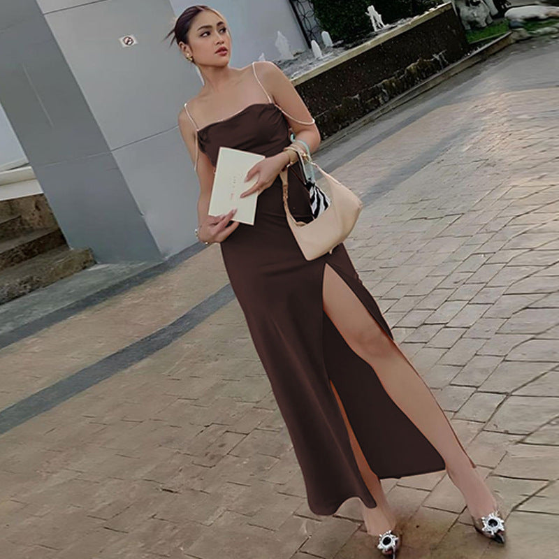 Damen Elegantes Maxikleid mit verführerischem Schlitz und trägerlosem Design R&B