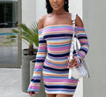 Damen Figurbetontes Off-Shoulder Kleid mit langen Ärmeln R&B