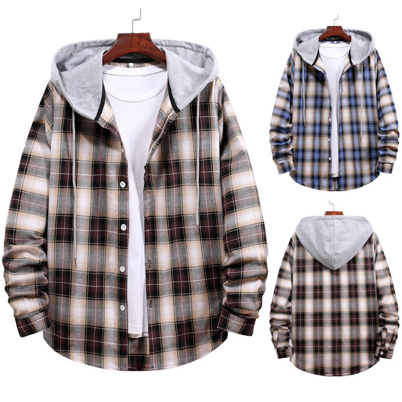 Herren Karohemdjacke mit Kapuze und großzügigen Taschen