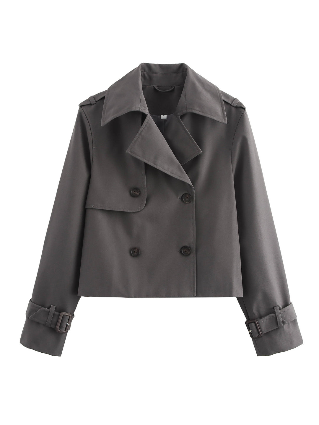 Damen cropped Trenchjacke mit doppelter Knopfleiste und verstellbaren Ärmeln R&B