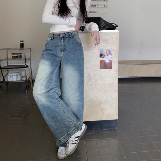 Damen weite Denim-Jeans im lässigen Stil mit modischen Waschungen R&B
