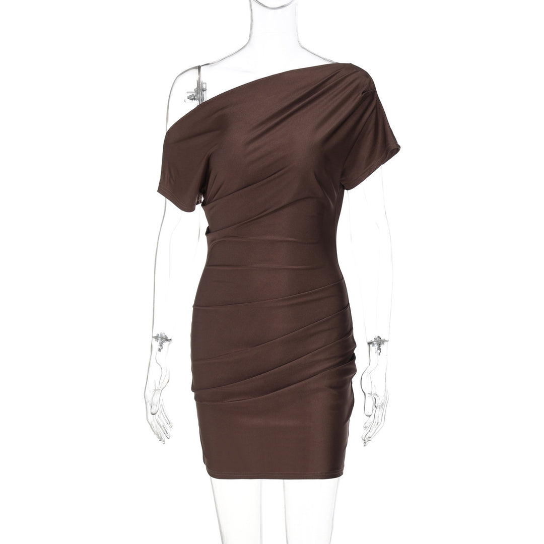 Damen körperbetontes Wickelkleid mit asymmetrischem Ausschnitt R&B