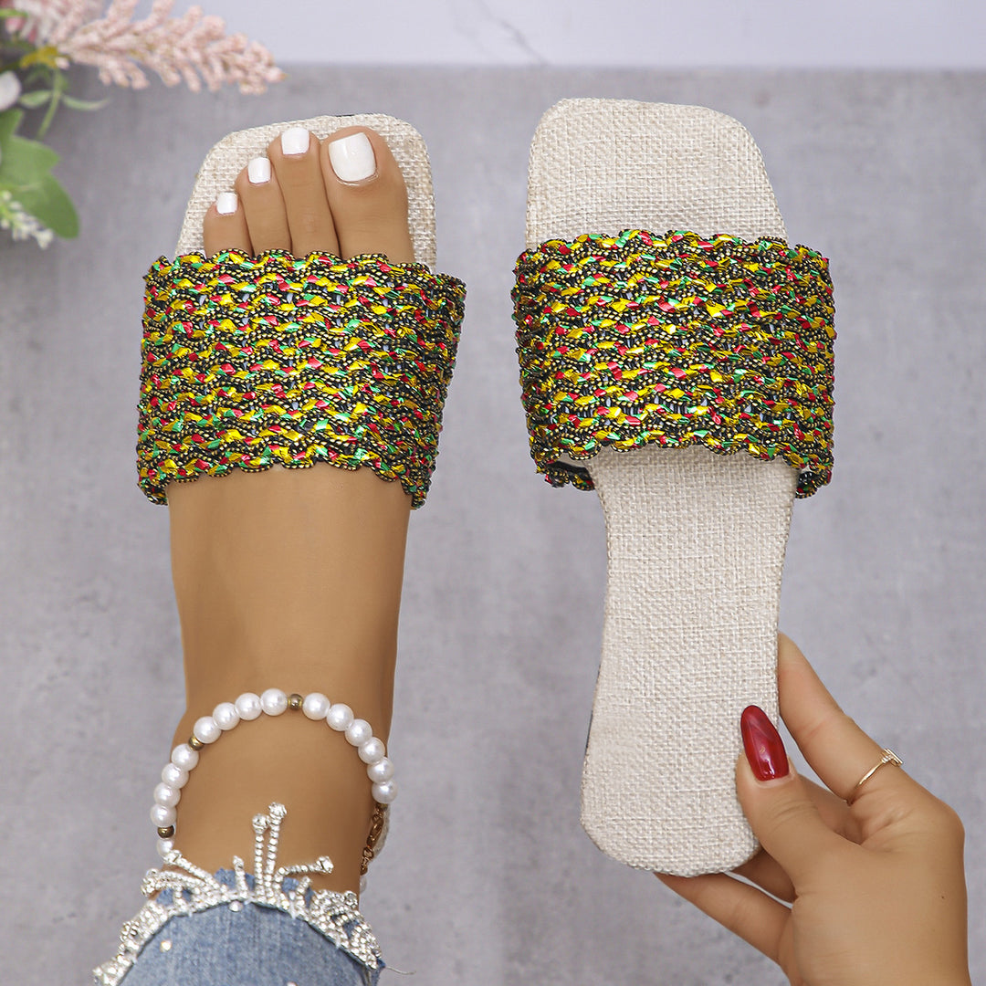 Damen modische Slides mit buntem Flechtmuster R&B