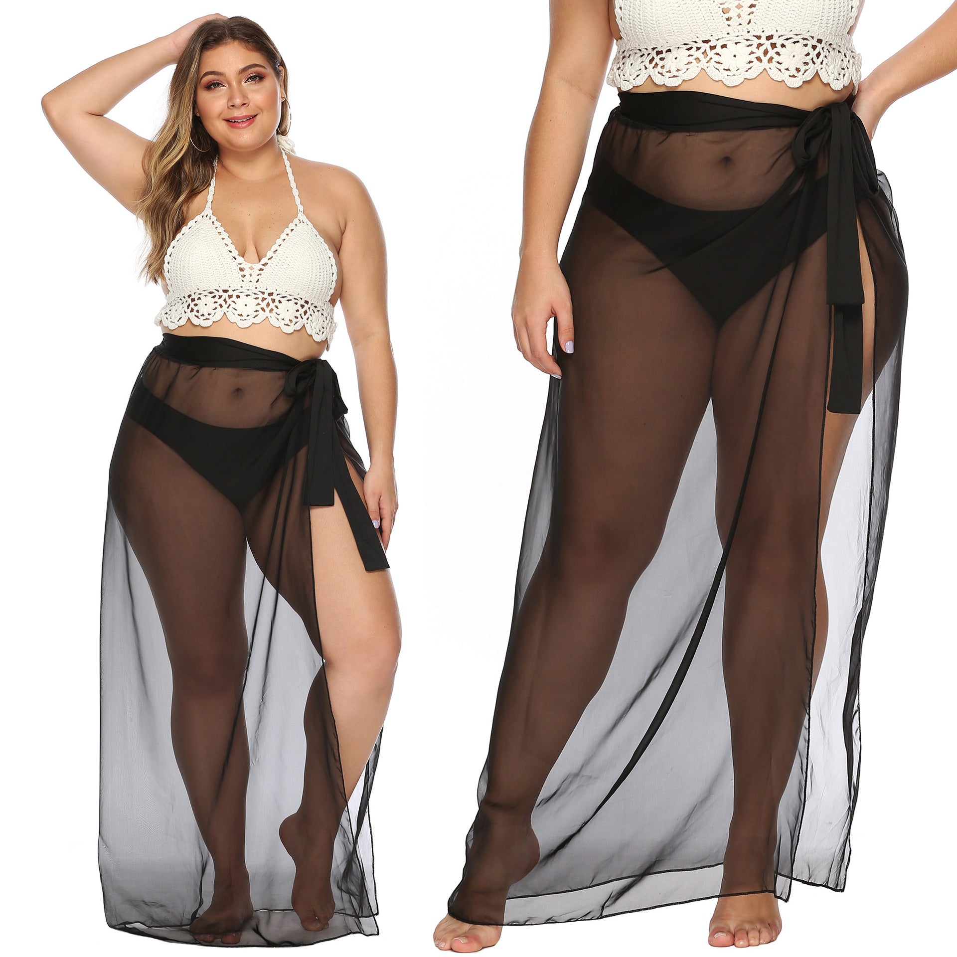 Damen eleganter Strandüberwurf mit seitlichem Knoten R&B