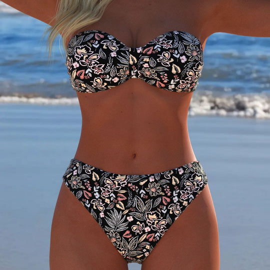 Damen Bikini-Set mit elegantem Strapless-Oberteil und hohem Taillenbund R&B