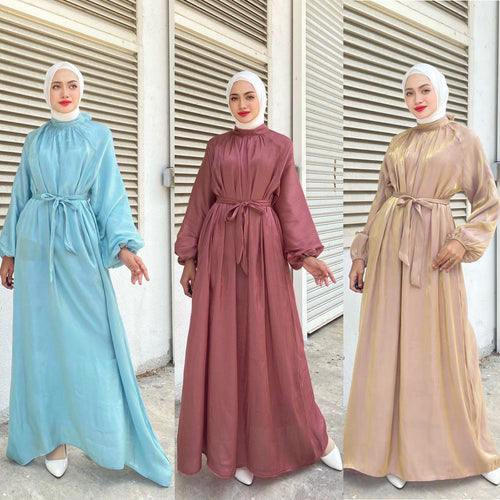 Damen Elegantes Langarmkleid mit Taillengürtel R&B