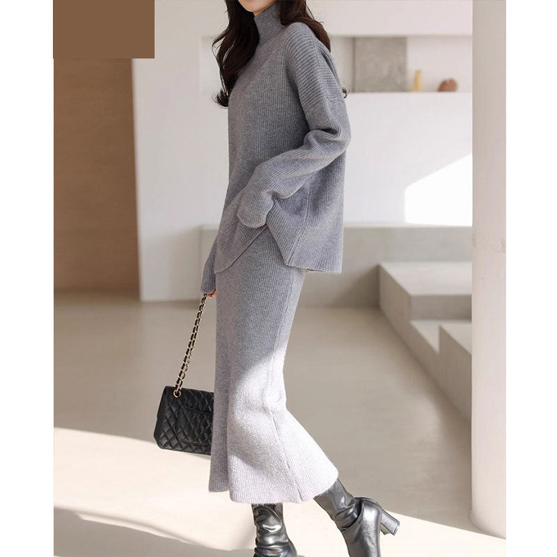 Damen Elegantes Strickoutfit mit Taillengürtel R&B