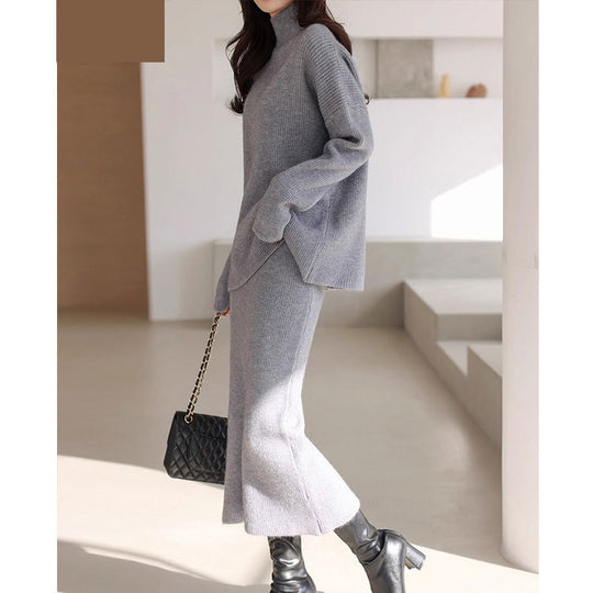 Damen Elegantes Strickoutfit mit Taillengürtel R&B