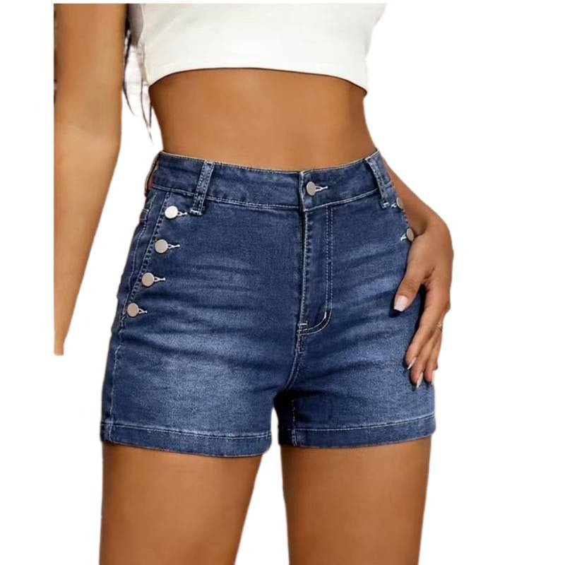 Damen Hochgeschnittene Denim-Shorts mit Knopfdetails R&B