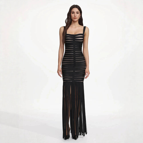 Damen Elegantes Abendkleid mit raffiniertem Streifen-Design und Fransen R&B