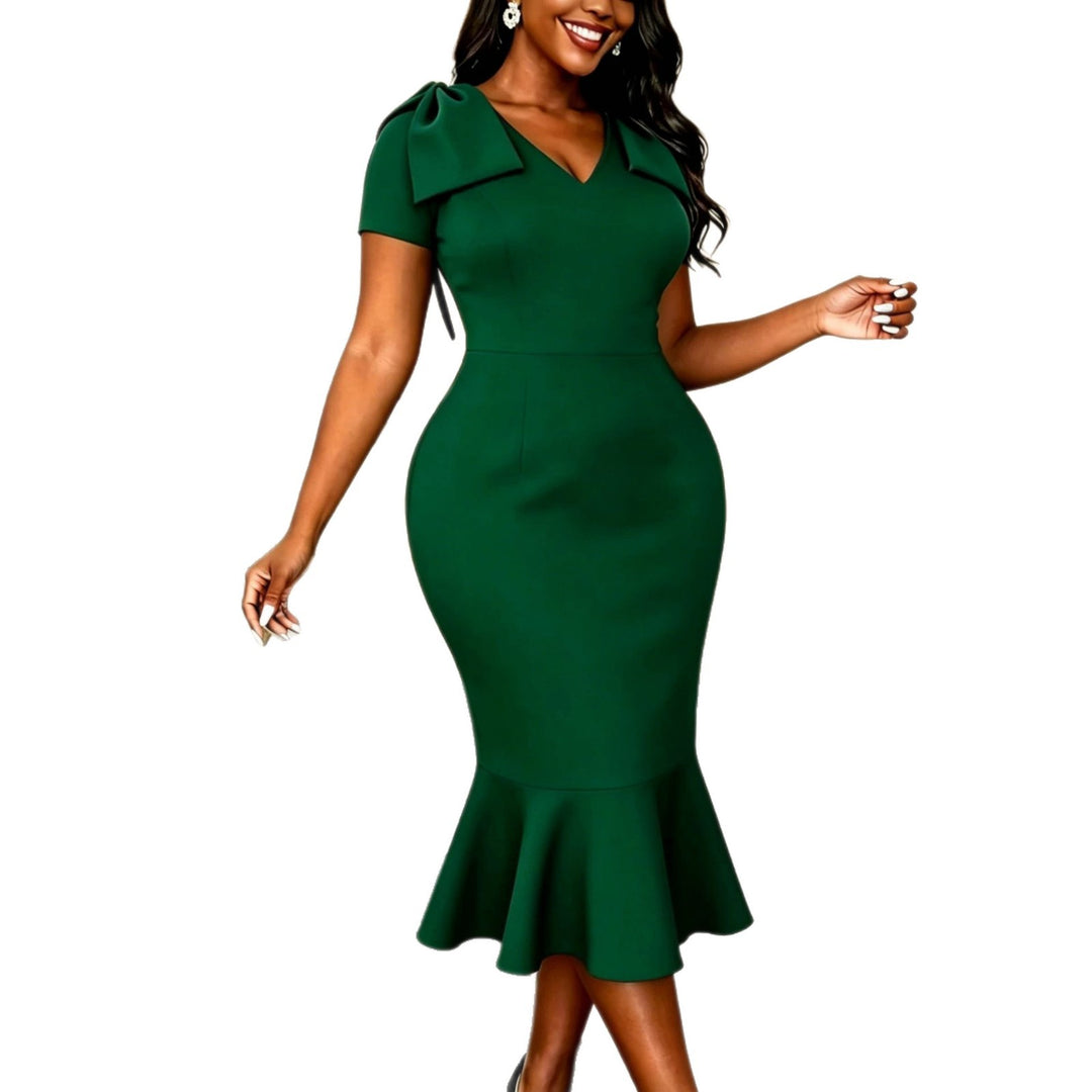 Damen figurbetontes Kleid mit voluminösen Schleifenärmeln R&B