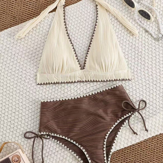 Damen Bikini-Set mit tiefem V-Ausschnitt und hoch taillierter Hose R&B