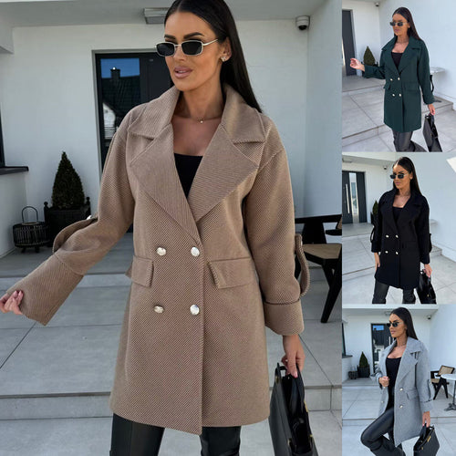 Damen Doppelreiher Oversized Blazer Mantel R&B