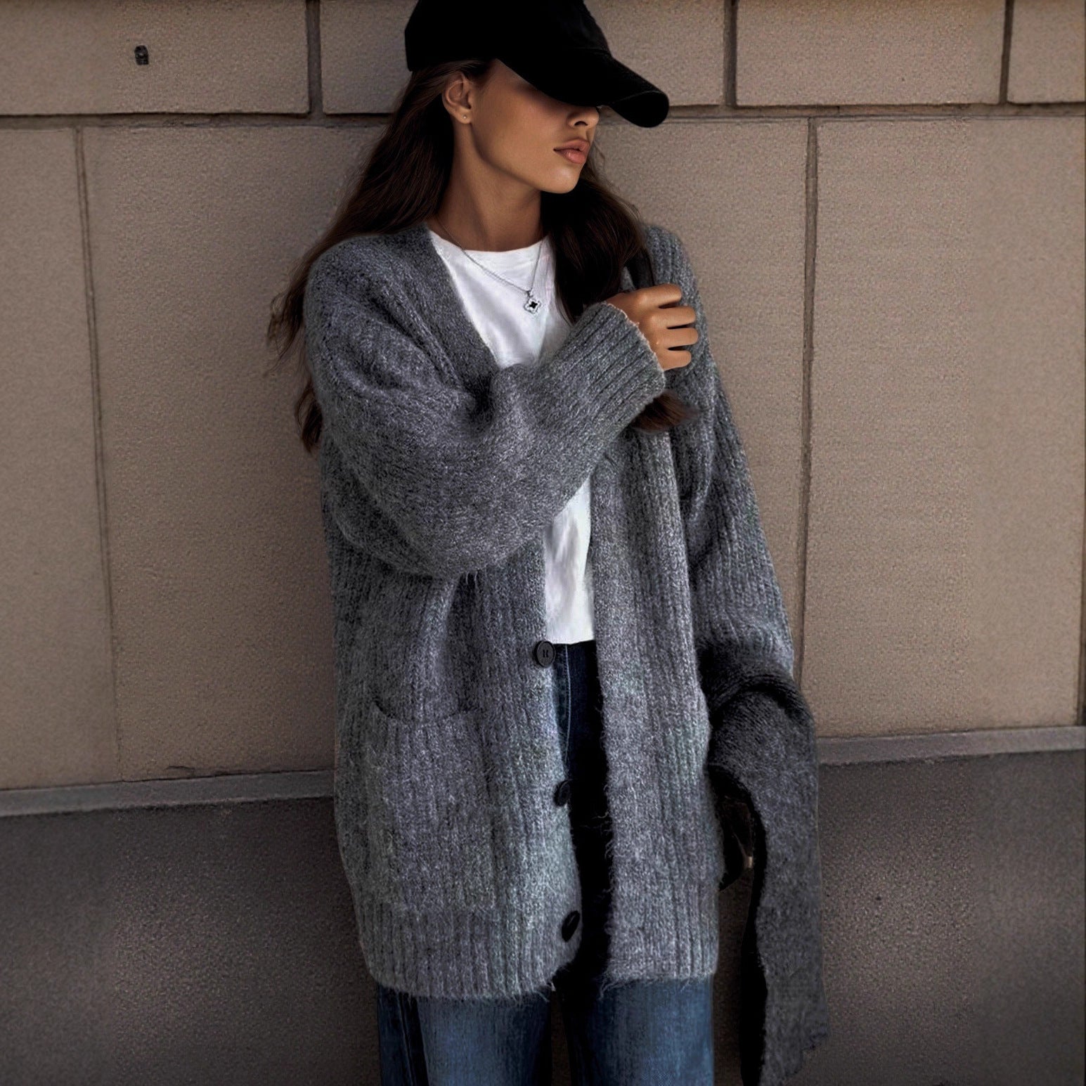 Damen Grobstrick-Cardigan mit einzigartigen Strukturmustern und praktischen Taschen R&B