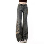 Damen Flared Jeans mit floralem Stickdesign R&B