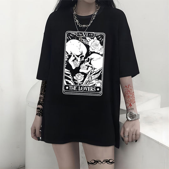 Damen T-Shirt mit künstlerischem Skelettmotiv und einzigartigem Druck R&B