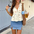 Damen verspielte Bluse mit Herzen und Taillenschnitt